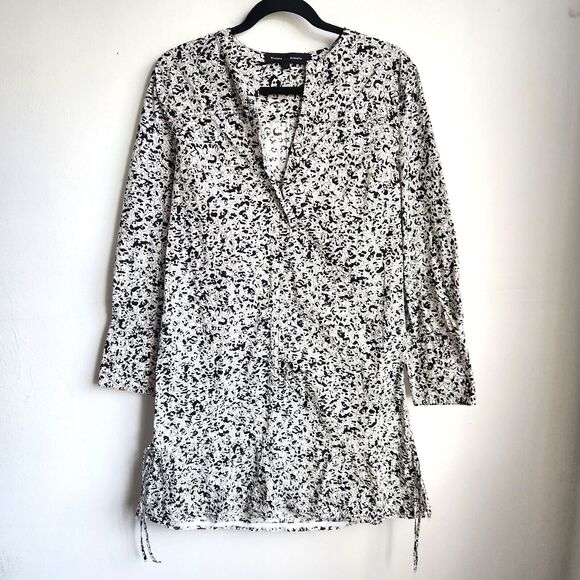 Proenza Schouler Graphic Scribble Print Cotton Shift Dress Button Cuffs Size 6 - Picture 1 of 11